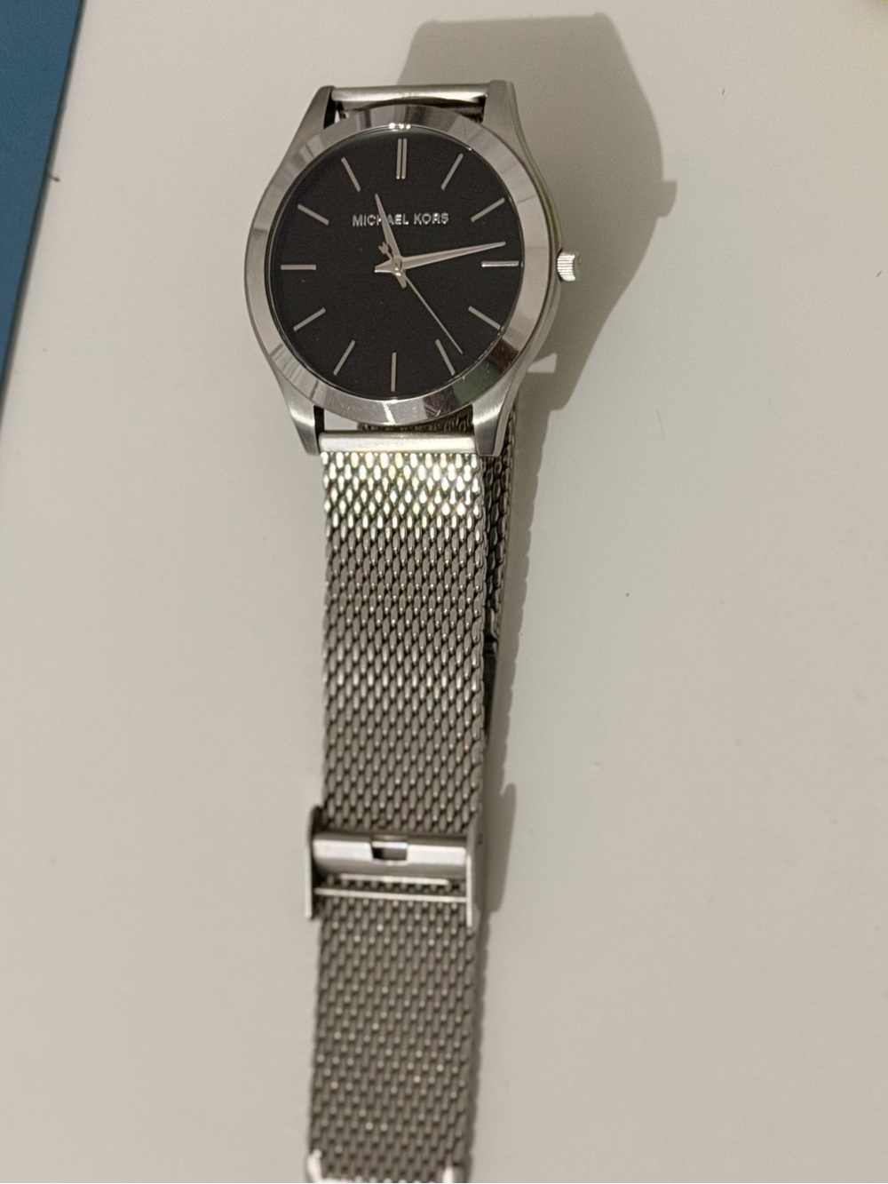 Michael Kors Silver Mesh Band Watch with Black Dial